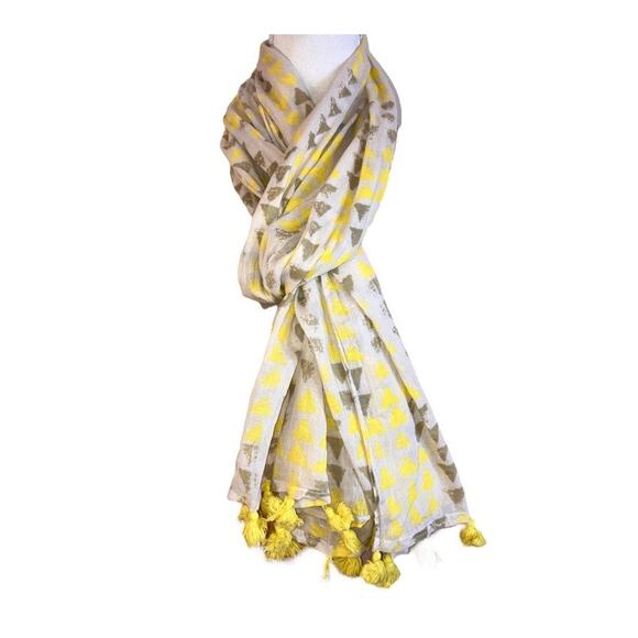 Ann Taylor LOFT Yellow Tan Fringe Scarf Wrap One Size - Picture 1 of 3